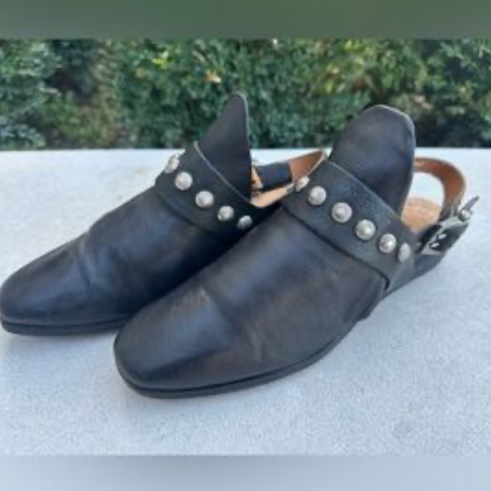 A.S.98 Women's Black Leather Studded Flats